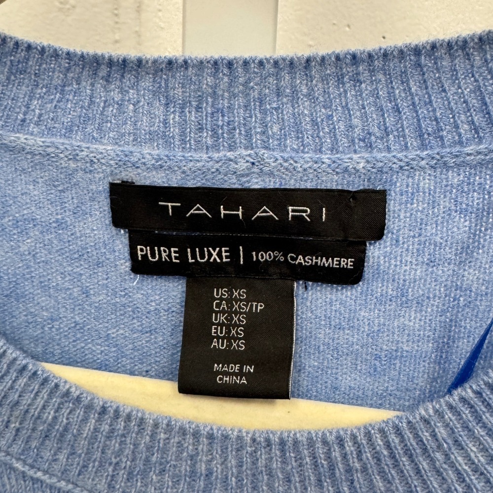 Tahari Pure Luxe 100% Cashmere Sweater Blue Crew Neck High Low XS Minimalist - Picture 5 of 8